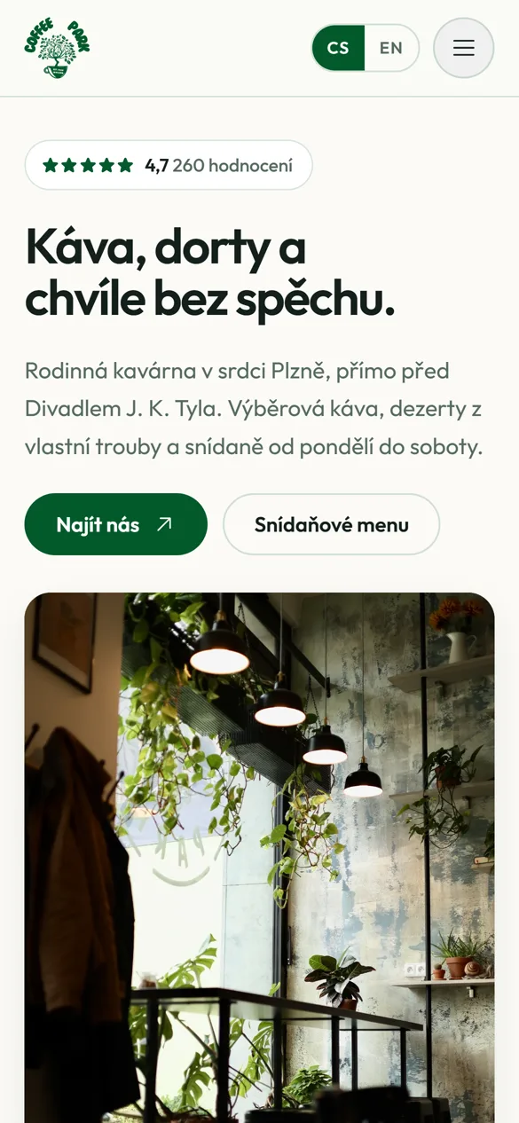 Web kavárny Coffee Park v mobilu